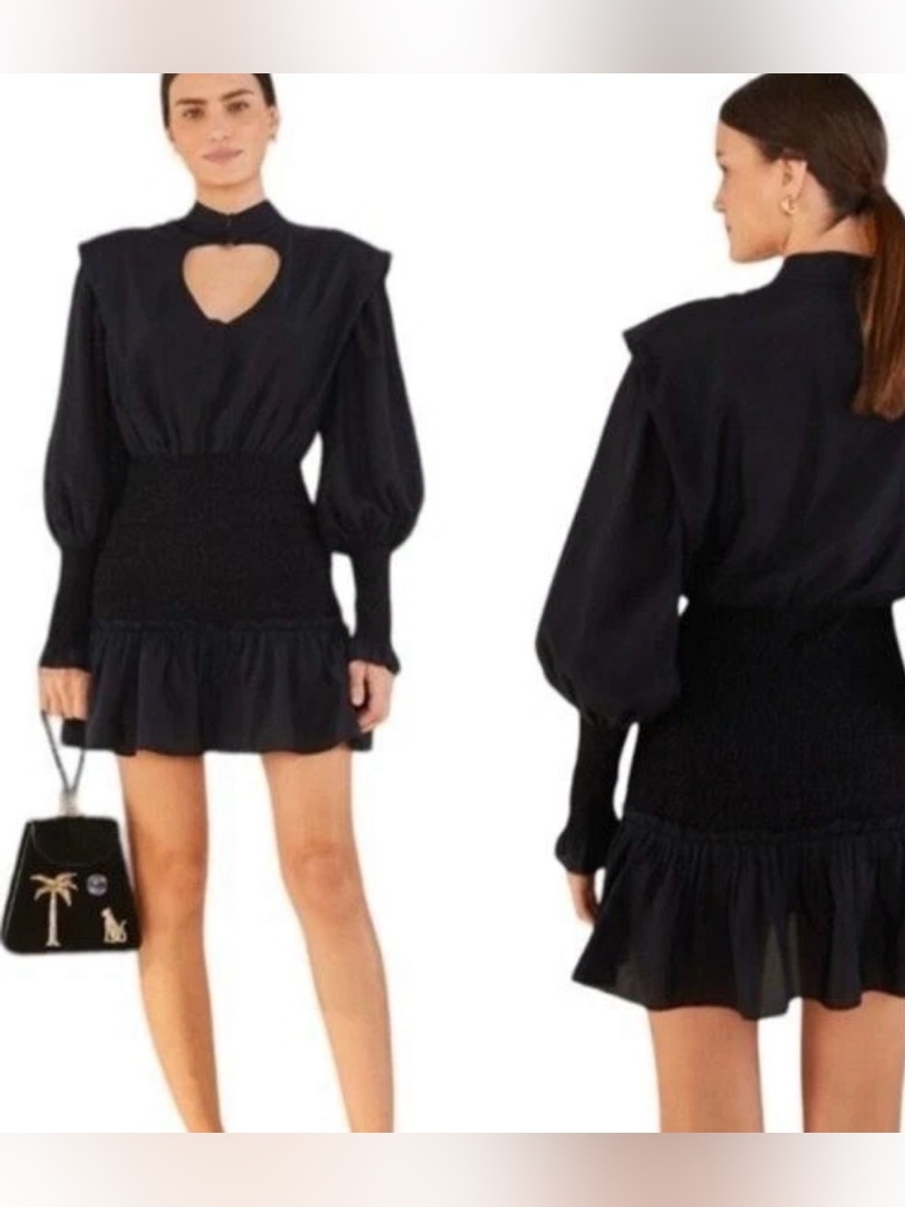 FARM Rio Black Long Sleeve Smocked Waist Dress Larg ,please read the description